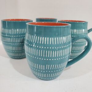 Baum Tangier Aqua Teal Set Of Four (4) Coffee Mugs. 18oz